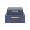 Lusan Set of 2 Square Nesting Decorative Storage Boxes: Navy Blue Shagreen
