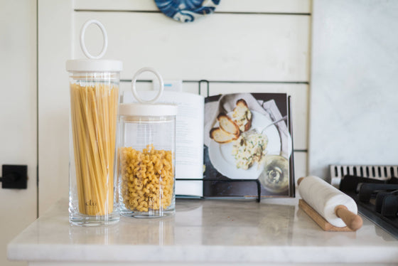 White Wood Glass Canister: Tall