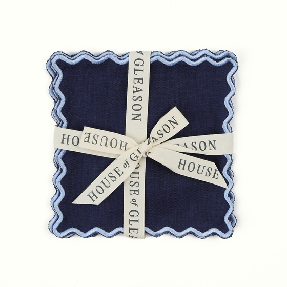 Navy Linen Cocktail Napkins: Set of 4