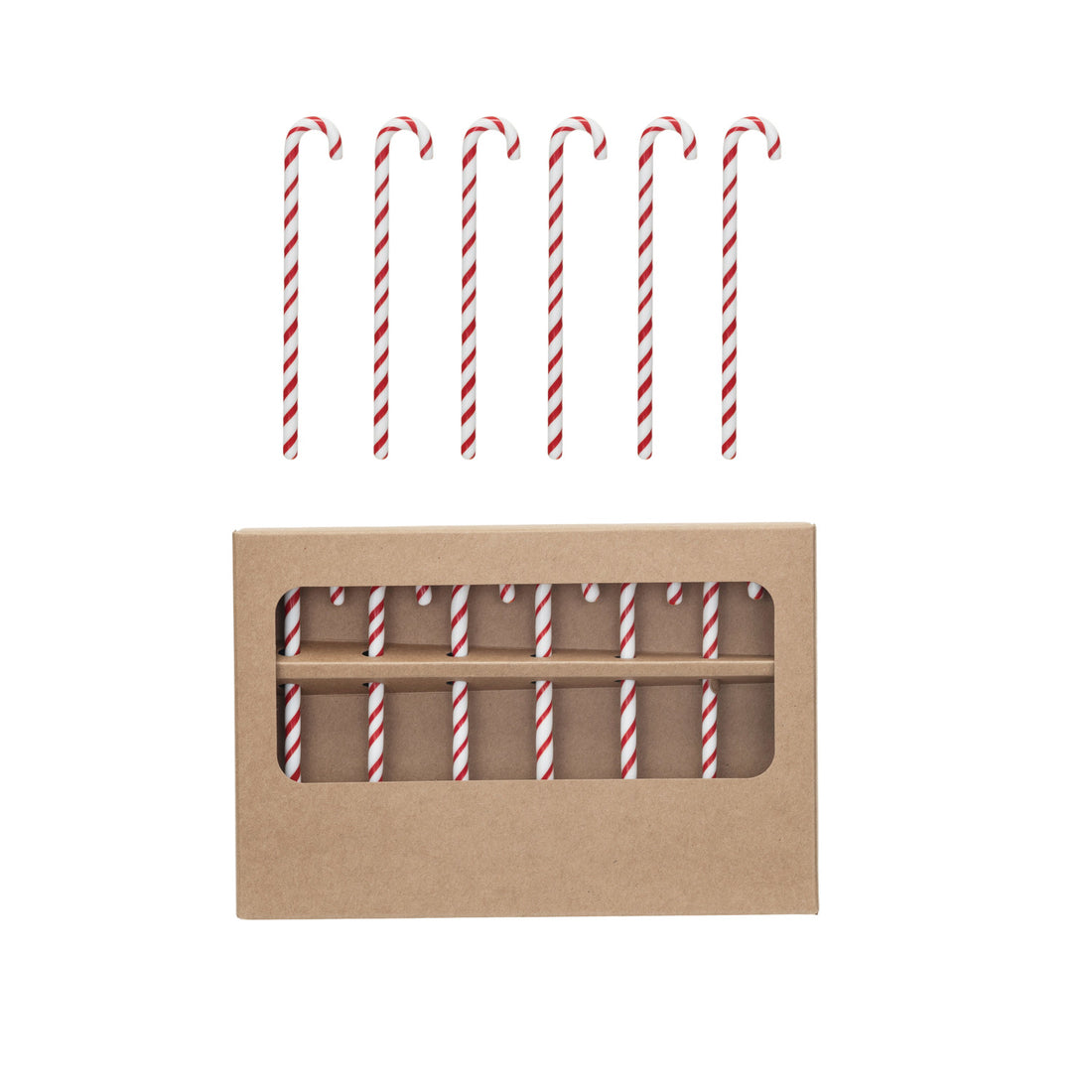  Glass Candy Cane Shaped Stir Sticks Boxed Set of 6