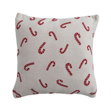  20" Square Cotton Knit Pillow with Candy Cane Pattern