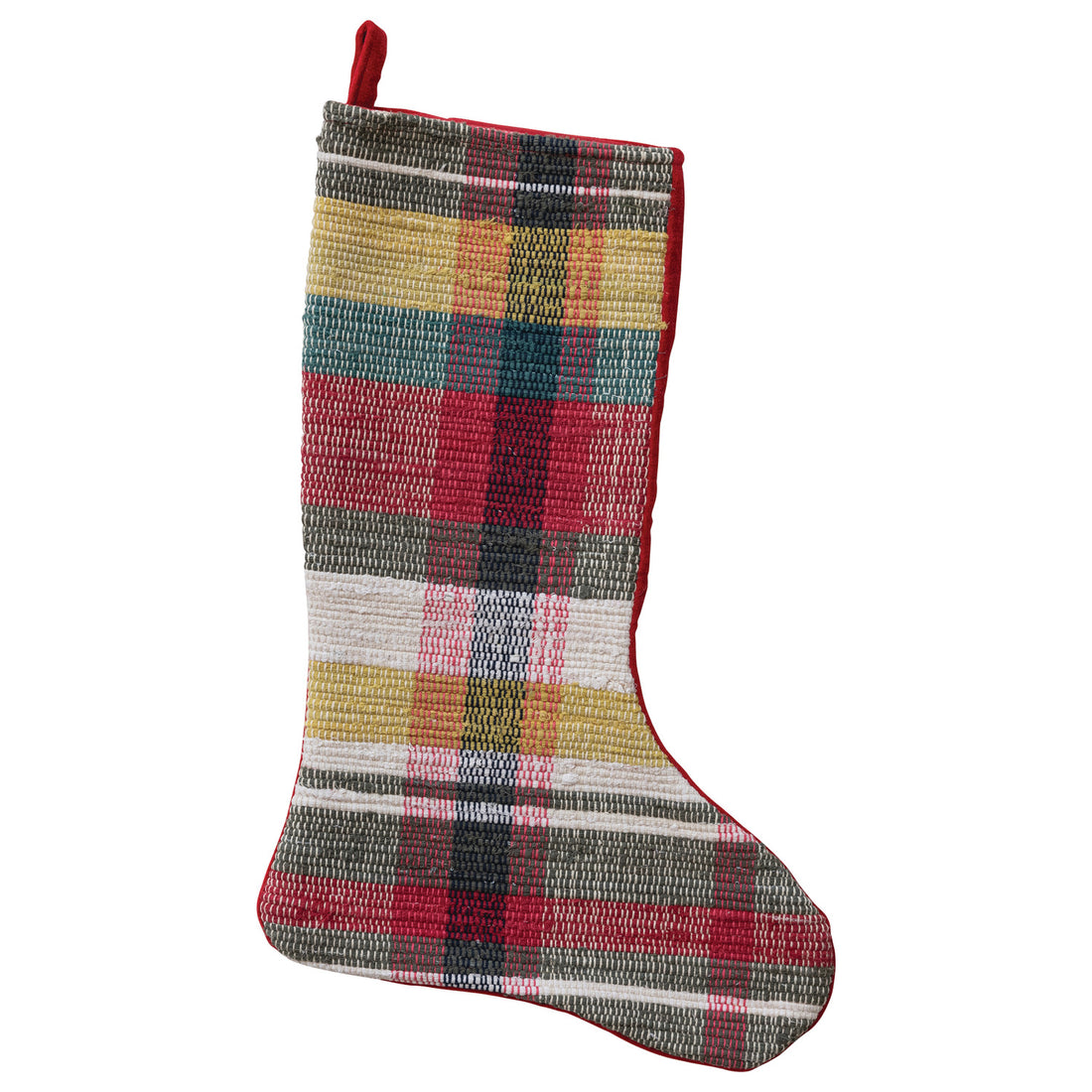  20"H Hand-Woven Cotton Chindi Stocking, Multi Color Plaid