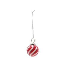 Hand-Blown Glass Ball Ornament with Swirled Stripes, Red & White
