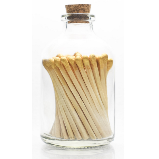 Gold -  Small Safety Matches -Apothecary Glass Jar