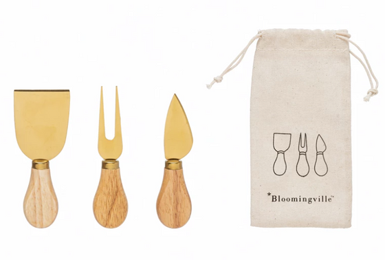 Gold & Wood Cheese Knives